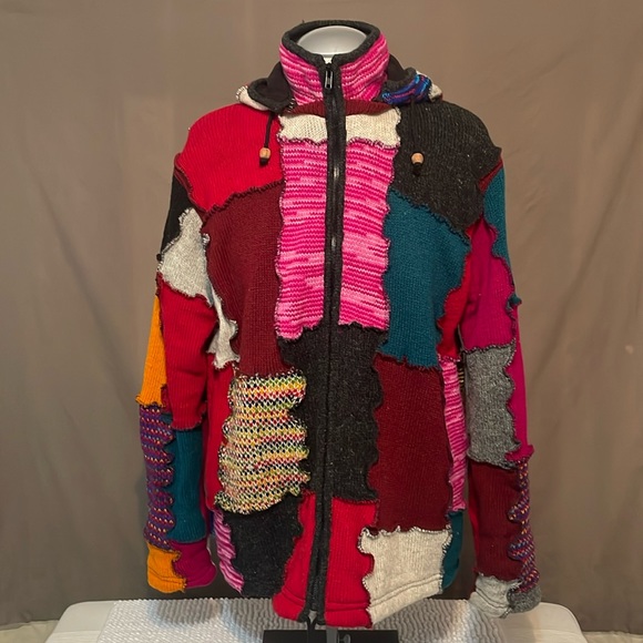 ❤️BOHO Hippy Wool Patchwork Jacket, Shop O holic Fashion. With detachable hood. - Picture 1 of 12